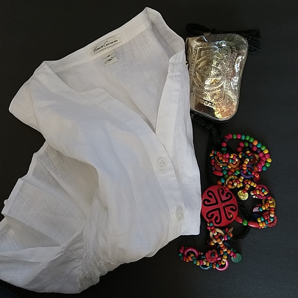 White pure Linen Blouse size O Petit